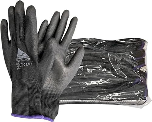 Hase Montagehandschuh PU-Black, aus Nylon Feinstrick, Polyester mit Pu Beschichtung an Handinnenflächen und Fingerkuppen, geeignet für Inn- und Outdoor bereiche (10, 9)