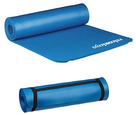 Relaxdays 2 x Yogamatte, 1 cm dick, für Pilates, Fitness, gelenkschonend, mit Tragegurt, Gymnastikmatte 60 x 180 cm, blau