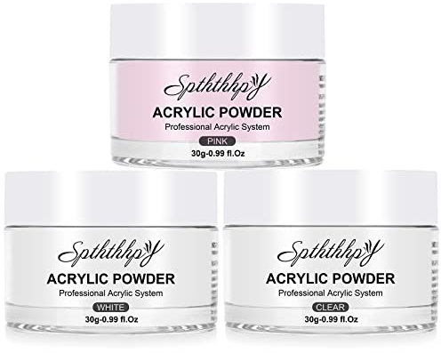 SPTHTHHPY Acryl Pulver, Acrylpulver Nails Set 3 Farben Acryl Nagelset Klar Rose Weiß Nägel Pulver Acrylnägelpulver Sammlungsset von 3x30g Builder Acrylnagelsystem