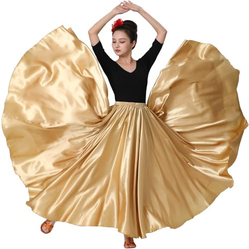 Jupe longue rétro longueur cheville pour femme pour danse, Halloween, fête, cosplay, festival de la Renaissance, doré, Taille Unique