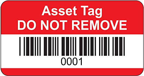 Red Asset Tag Etiketten – Barcode und nummeriert 1 bis 500 – 38 mm x 20 mm – Permanent synthetische PP-Etiketten – Preis pro Packung mit 500 Etiketten (P/Nr. 7828668)