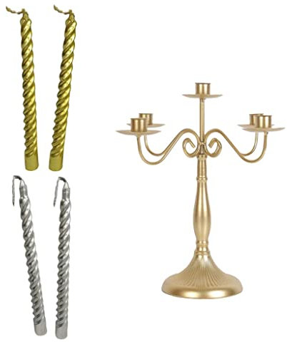 Yalych Home Decorative Wrought Iron Candle Holder 5 Heads Candelabra Votive Tealight Candlesticks with 4pcs Spiral Candles candlesticks