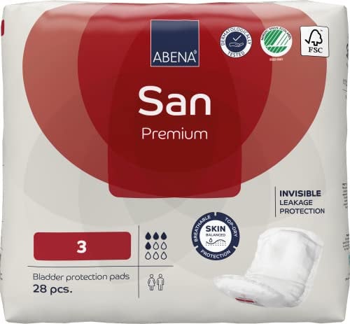 ABENA San 3 Premium Inkontinenzeinlagen 28 Stück für Damen und Herren, 500 ml Saugfähigkeit, schnell einziehende Inkontinenzprodukte, diskrete und anatomische Inkontinenzeinlagen für Männer/Frauen
