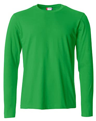 CLIQUE - Men's Basic-T L/S Long Sleeve T-Shirt Jersey Cotton Elastic Collar Sweatband Slim Fit, Acid Green, L