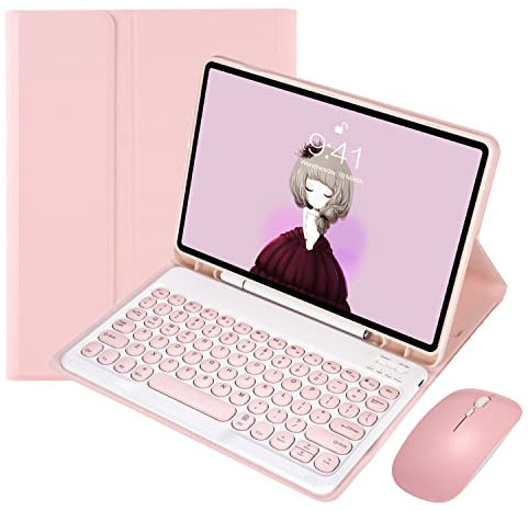 GUPENAA Keyboard Case for iPad 6th Gen(2018), 5th Gen(2017), Air 2/Air, Pro 9.7 inch, Magnetic Detachable Wireless Keyboard with Pencil Holder & Bluetooth Mouse,Pink 1