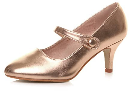 AJVANI Low mid Heel Mary Jane Strap Work Party Court Shoes Size 6 39 Rose Gold