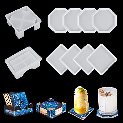 Hanmir DIY Untersetzer Silikon Formen,8 Stück Epoxidharz Formen Set,Silikonformen Teller Epoxidharz,Silikonform Untersetzer (Rund Quadrat Hexagon)
