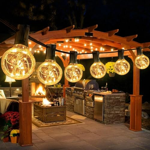 Led Lichterkette Außen Strom, 23M Lichterkette Outdoor mit 50+2 G40 bruchsichen Glühbirnen, IP44 Wasserdicht Lichterketten Außenbereich für Weihnachten, Halloween, Hochzeit, Party Warmweiß
