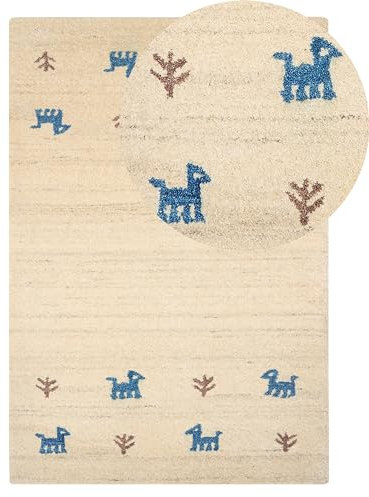 Beliani Gabbeh Teppich beige 140x200 cm Hochflor mit Muster weich handgetuftet rustikal Yali