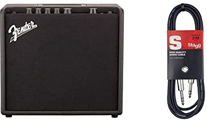 Fender Mustang LT25 Amplificador de Guitarra & Stagg SAC3PS DL - Cable para Instrumentos (simétrico, 3 m) Color Negro