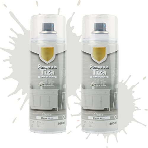 Etrexonline Pintura en Spray Ultra Mate a la Tiza, Chalk Paint Spray, Ideal para Metal,Madera y Cerámica, Acabado de Estilo Vintage - Colores Blanco Nieve (400ml, 2 Unidades)