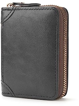 FACATH Kartenetui mit Münzfach - Kreditkartenetui aus Leder mit viel Platz für bis zu 20 Karten - Geldbörse für Damen und Herren mit RFID NFC Schutz (Schwarz)