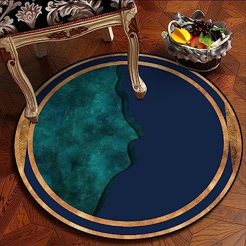 ARUGYTEI Teppich Rund,Dunkelblau, Badezimmer grün, Deep Lake Blue Muster,Kurzflor Teppiche weich Matte für Stuhl Sofa Wohnzimmer Schlafzimmer Carpet Couch, Blue, ø 60 cm