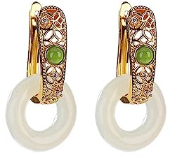 LODMLOER Hetian Weiße Jade Creolen Für Frauen – S925 Mode Sicherheitsschnalle Hohlohrringe, Klassischer Cheongsam-Schmuck Im Chinesischen Stil