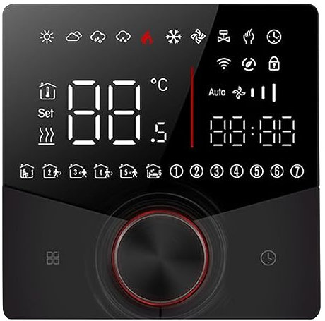 Topiky Intelligentes Thermostat mit Knopf, WiFi, Programmierbares LCD Display, Fußbodenheizungs Bedienfeld, Digitaler Thermostat, Sprachsteuerung, Fußbodenheizungsthermostat für (Schwarz)