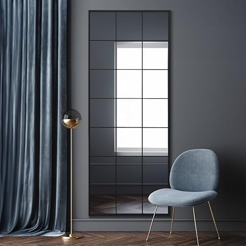 MirrorOutlet The Fenestra - Black Modern Window Full Length Leaner/Wall Mirror 79 X 31 (200CM X 80CM) Black Metal Frame