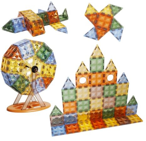 Magnetische Bausteine 55 Teile für Kinder ab 3 Jahre Magnetic Tiles Magnetbausteine Magnet Montessori Spielzeug Lernspielzeug für 3 4 5 6 7 8 Jahre Jungen und Mädche