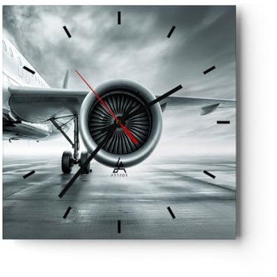 Modern Wanduhr Flugzeug Reise Geschäft 30x30cm Quadrat Klein Wand Uhr Glas Analog Zimmeruhren Küche Büro Wohnzimmer Glasuhr Wall Clock Dekoration Design Wanddekoration Küchenuhr C3AC30x30-5248