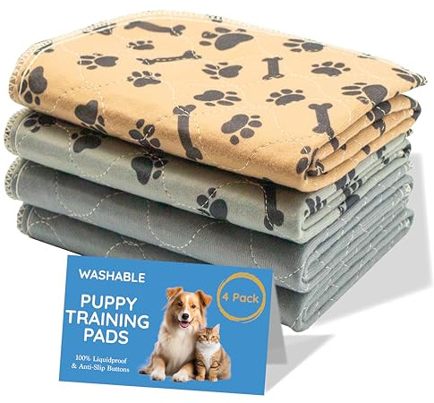 Magnus Creations | Reusable Dog Pee Pads | 5-Layer Washable Puppy Pads | Super Absorbent Waterproof Pet Mats for Home, Car & Travel | Small & Medium Dogs (4-Pack, 60 × 45 cm)
