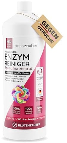 hauszauber - Enzymreiniger Konzentrat - [STARKER GERUCHSENTFERNER] - 1000 ml - Gegen Urin, Katzenurin, Hundeurin, Kot - Geruchsneutralisierer - Blütenzauber