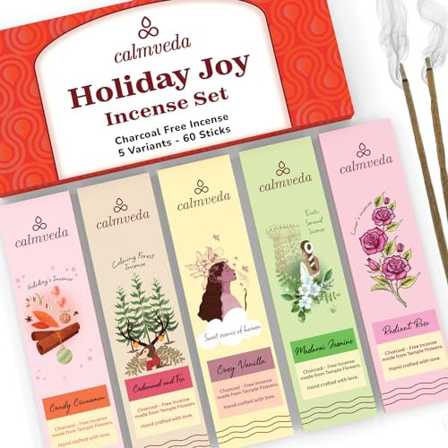 Maison de Noel Encens Baton - Pack variété - (90 Grammes) Parfums saisonniers apaisants tels Que gâteau à la Vanille, cèdre baumier, encens à la Rose et à la Cannelle |Coffret Cadeau bâtons d'encens