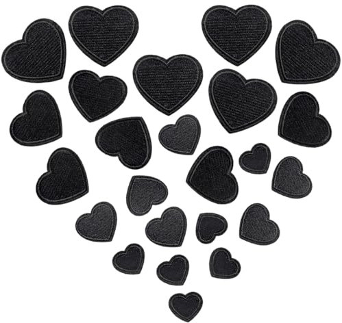 GYGYL 24 Pieces Heart Iron on Patches, Embroidered Sew on/Iron on Patch Applique for Clothes, Dress, Hat, Jeans, DIY Accessories-Black