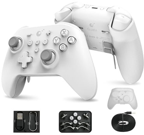 [No Drift] GuliKit KK3 Max Bluetooth Controller, Kingkong 3 Max Wireless Controller for Switch/Switch OLED, Hall Effect Joystick/Triggers, Maglev/Rotor/HD Vibration, Hyperlink Adapter (White)