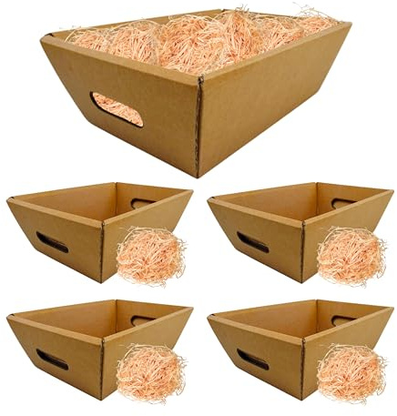5x Kartonbox für Geschenkkörbe ohne Deckel 45x33x13 cm mit 500 g Kiefernstroh – Zum Gestalten eigener Körbe für Weihnachten und Feiern | Espirito Rebelde