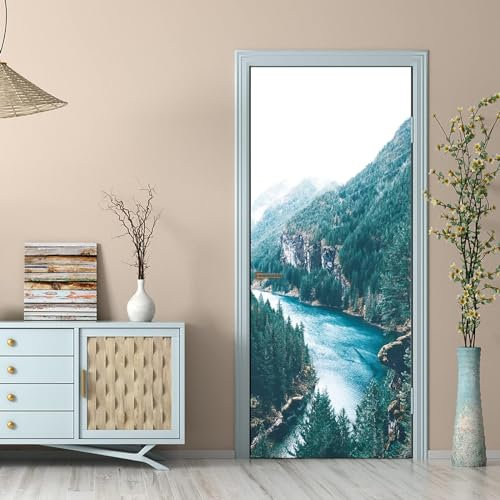 3D Türtapete Selbstklebend Türposter - Berge, Flüsse 77 X 200 Cm - Türaufkleber Fototapete Abziehen Und Aufkleben Türfolie Poster Tapete - Kinderzimmer Wohnzimmer Küche Schlafzimmer Tür Fotos -1T5