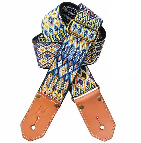 Nefelibata Gitarrengurt - Baumwollgitarrengurte mit verdickter erster Schicht aus pflanzlich gegerbtem Rindsleder für Akustik-, Bass- und E-Gitarre, das Geschenk für Ihren Lieblingsgitarristen