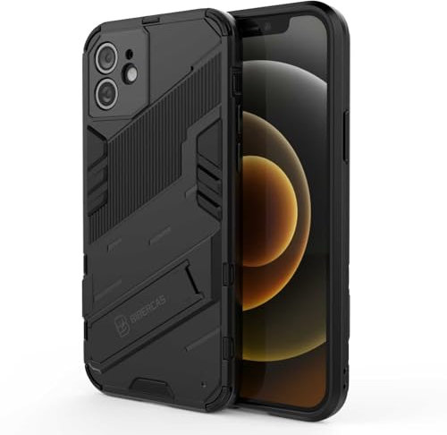 Knoowcase iPhone 12 Case with Kickstand Military Grade Shockproof Hard PC Shell Soft TPU Bumper Heavy Duty Protective Cover for iPhone 12, Black