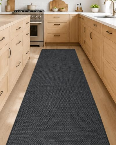 COLOR&GEOMETRY Küchenteppiche rutschfeste Waschbar 70x304cm, 4mm Dünne Gewebe Gummi Gestützt Küche Runner Teppich, Absorbierende Leicht zu Reinigen Fußbodenmatten für vor dem Waschbecken, Flur, Grau