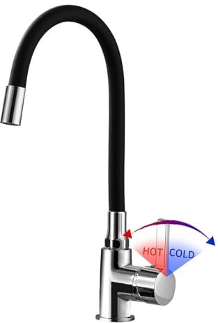 STANEW Grifo de cocina con manguera de silicona flexible deformable 360°, giratorio de acero inoxidable, grifo monomando de latón cromado
