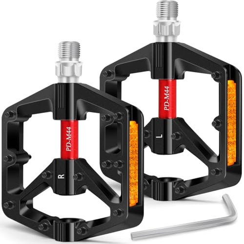 REETEE Fahrradpedale Aluminium Fahrrad Pedale mit Reflektoren, 9/16 Zoll 3 Abgedichtete Lager MTB Pedale Antirutsch Rennrad für BMX, E-Bike, Mountainbike (schwarz-1)
