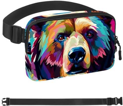Bear Bauchtasche für Herren und Damen, Wandern, Gürteltasche, Laufgürtel, Jogging, Tasche, Gürtel mit verstellbarem Riemen für Laufen, Wandern, Reisen, Mehrfarbig 12, 1.5x9.0x5.9in/4x23x15cm