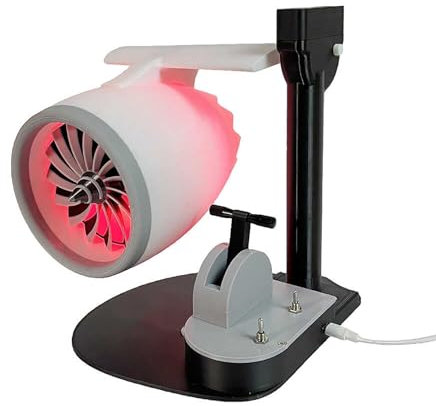 Aircraft Engine Fan, Push Rod Adjustable Speed Fan with LED Light, Desktop USB Fan Creative Turbofan Engine Shape, Interesting Toy with Tail Flame