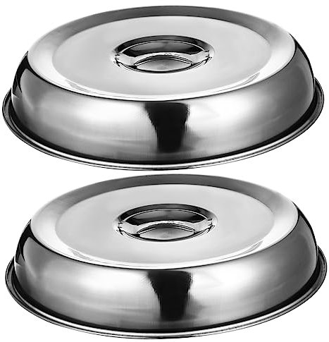 WOONEKY 2pcs Stainless Steel Food Cover Round Protective Hood for Steak and Grilling Heat Concentration for Flat Top Griddle- BBQ/Camping/Indoor/Outdoor, 22 x 3.8 cm, Dishwasher Safe