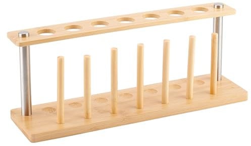 AHANDMAKER Reagenzglasgestell Aus Holz Labor Reagenzglashalter Mit 7 Loch Für Reagenzgläser Mit 22mm Durchmesser 7 Stehende Holz sstäbe Zum Einfachen Trocknen Labor Reagenzglasgestell