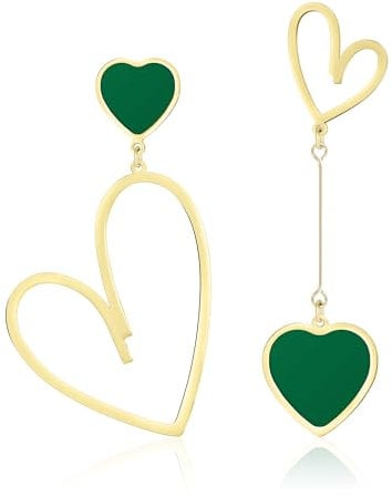 Linawe Herz Ohrringe Grün - Edelstahl Damenohrringe Gold Hängend, Schmuck Ohrhänger, Lover Ohrringe