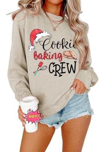 Christmas Sweatshirt For Women Uk Long Sleeve Tops Blouse Christmas Jumpers For Women Ladies Christmas Jumpers Uk Xmas Jumpers For Women Uk Xmas Gifts Women Merry Christmas Sweatshirts Apricot