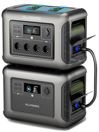 ALLPOWERS R1500 Station électrique portable 1800W avec batterie supplémentaire B1000, capacité étendue de 1152Wh à 2304Wh, batterie LiFePO4, générateur solaire pour alimentation de secours domestique