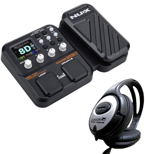 Nux Effektgerät MG101 Multieffekt-Pedal für E-Gitarre mit keepdrum Kopfhörer