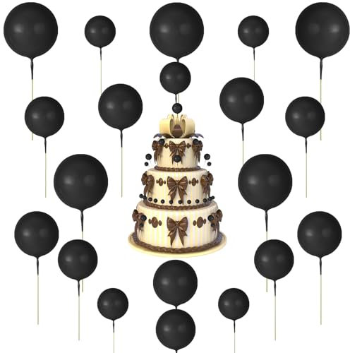 JIYIN 20 Stück Tortendeko Kugeln, Cake Topper Geburtstag Kugeln Deko Mini-Ballons Tortenaufleger Cupcake DIY EinsatzTortenaufsatz Kugeln für Geburtstag Party Babyparty(Schwarz)