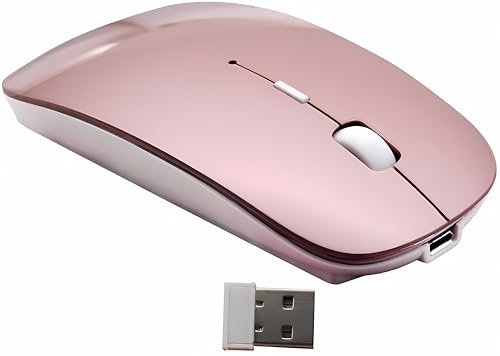 Fsjun 2.4G Rechargeable mobile portable Wireless Mouse with USB receiver, Mute type mice, 3 adjustable DPI levels, for Laptop, Notebook, PC, Computer, Macbook (Pink)
