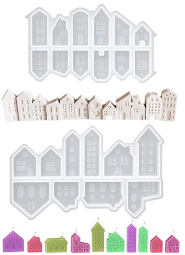 22 PCS Silikonform Häuser, Kerzenhalter, Mini Gießformen für Weihnachten DIY - Epoxidharz, Seife, Gips