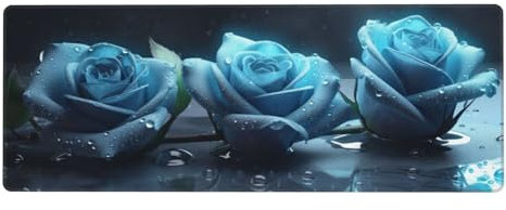 blaue Rose Mousepad XXL 600x300x3mm Groß Gaming Mauspad water Mouse Pad mit Genähten Kanten,Wasserdicht Rutschfeste Gummibasis Verbessert Präzision und Geschwindigkei,Mauspad Groß Office PC Lapto