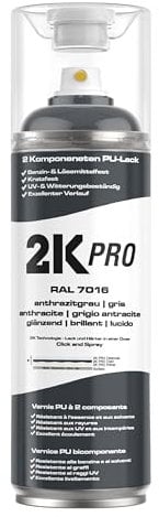 2K PRO 2K Spraydose 400ml - 2 Komponenten Sprühlack, Schnelltrocknender Spritzlack, UV-Beständig, Stoss- und Kratzfest | RAL7016 - Anthrazit Glanz