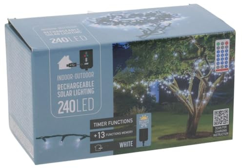 Carousel Home 240 Cool White LED Outdoor Solar Powered Fairy Lights | LED String Lights With 13 Lighting Functions & Timer | Remote Controlled Rechargeable Solar Lighting
