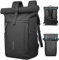 hk Einfaches Design Rolltop Rucksack Herren Frauen, 20-27L erweiterbarer wasserabweisender diebstahlsicherer Freizeitrucksack, 17 Zoll Laptop Rucksack, für Büro, Hochschule, Pendel– Schwarz