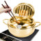 Fritteuse, Frittiertopf Im Japanischen Stil Japanische Tempura Fritteuse Topf Mit Thermometer und Deckel Japanischer Frittiertopf aus Edelstahl Für Pommes Frites, Hühnerflügel Und Garnelen (Gold 28cm)